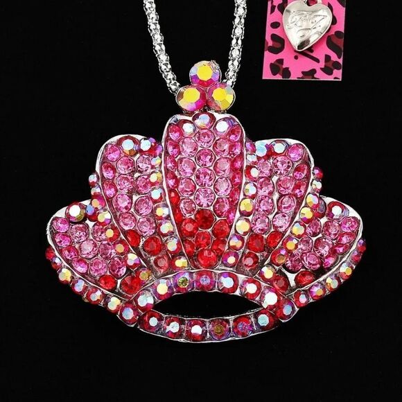 Crystal Rhinestone Crown Pendant Long Chain Necklace/Brooch NWOT - Picture 2 of 4